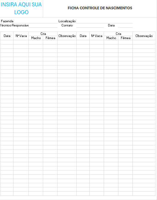 Ficha Controle de Nascimentos de Bezerros
